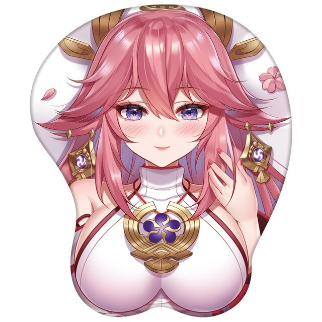 Tapis de souris Genshin Impact Hutao Ganyu Keqing Eula Yae Miko Gamer Anime KawaiGirl Tapis de souris 3D Oppai Silicone Gel Poignet Souple Mous