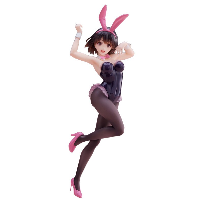 Genuine 18CM Anime Figure Beautiful Girl Megumi Kato Sexy Bunny Girl Black Silk One Leg Standing Model PVC Gift Toys Static Doll