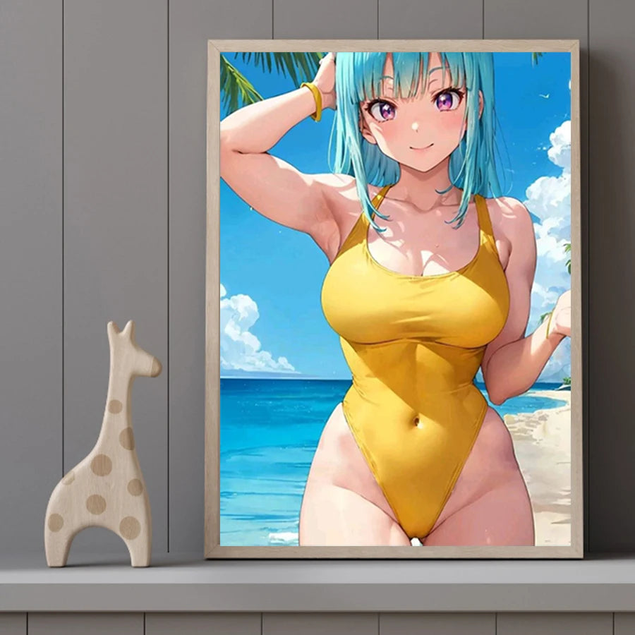 Hot Sexy Beauty Canvas Wall Art, Bikini Girl Canvas Poster, Cartoon Anime Prints Poster For Living Room Home Decor Frameless