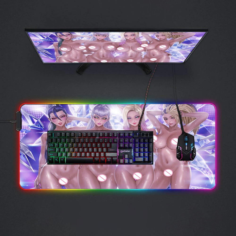 Tapis de souris RGB 900x400 League of Legends non censuré Hentai Lewd Anime Girls Chest Tapis de jeu sexy personnalisé Anime Nsfw Gros seins