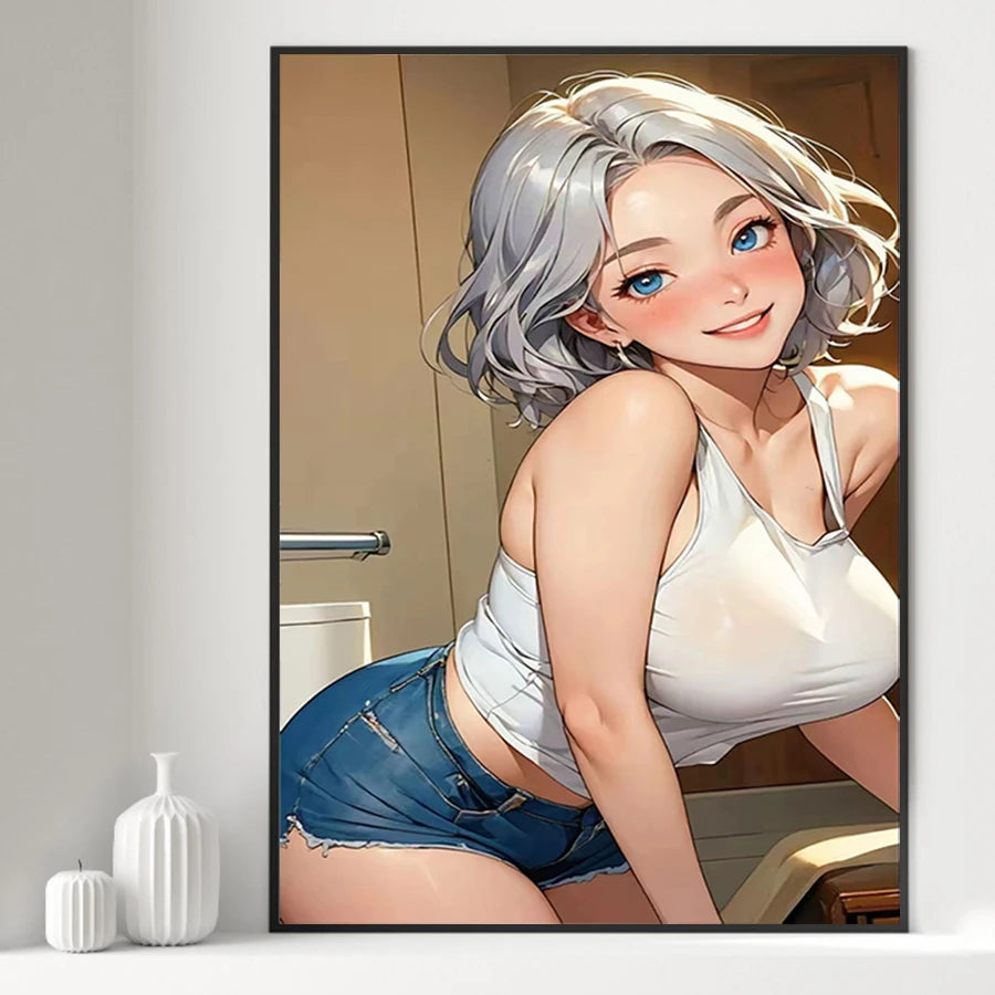 Hot Sexy Beauty Canvas Wall Art, Anime Girl Canvas Poster, Cartoon Anime Prints Poster For Living Room Home Decor Frameless