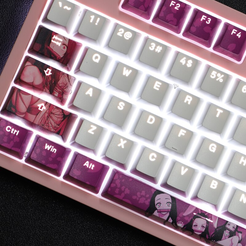 108 Keys PBT 5 Sides Dye Subbed Keycaps Cartoon Anime Gaming Key Caps Demon Slayer Kamado Nezuko Backlit Keycap For ANSI Layout