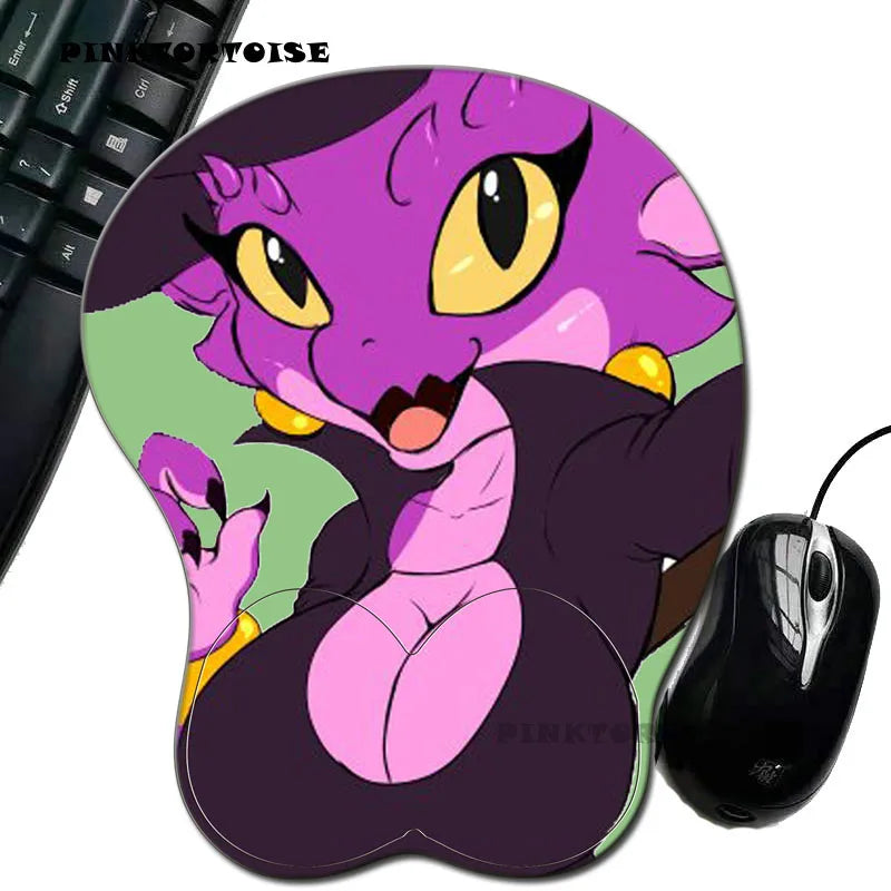 Anime  COMPUT MOUS Purple Elf Cat PET Anime mousepad Wrist Rest Big soft Breast 3D Gaming Environmental Silicon Mouse Pad