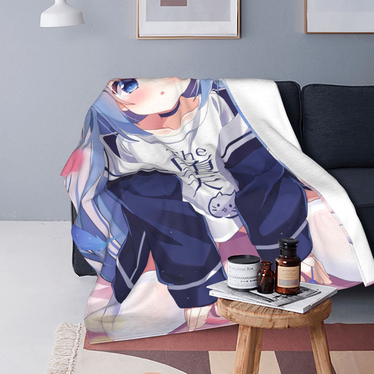 Japanese Anime Gochuumon wa Usagi Desu ka Soft Throw Blanket, Personalized Warm Lightweight Flannel Blankets for Couch Bed Decor