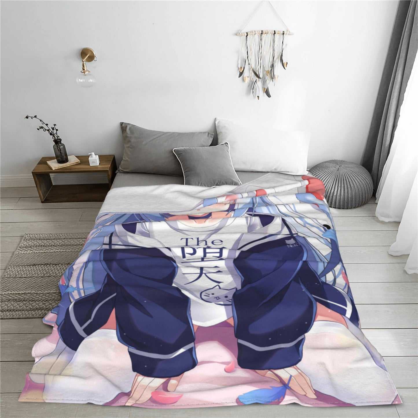 Japanese Anime Gochuumon wa Usagi Desu ka Soft Throw Blanket, Personalized Warm Lightweight Flannel Blankets for Couch Bed Decor