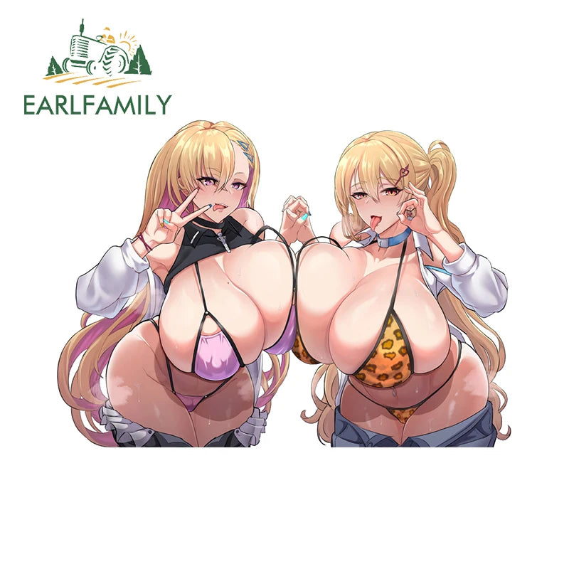 EARLFAMILY 13cm x 12.9cm Pyra Mythra Xenoblade Stickers Huge Breasts Hentai Boobs Female Fur Bikini Waifu NSFW Car Accessories