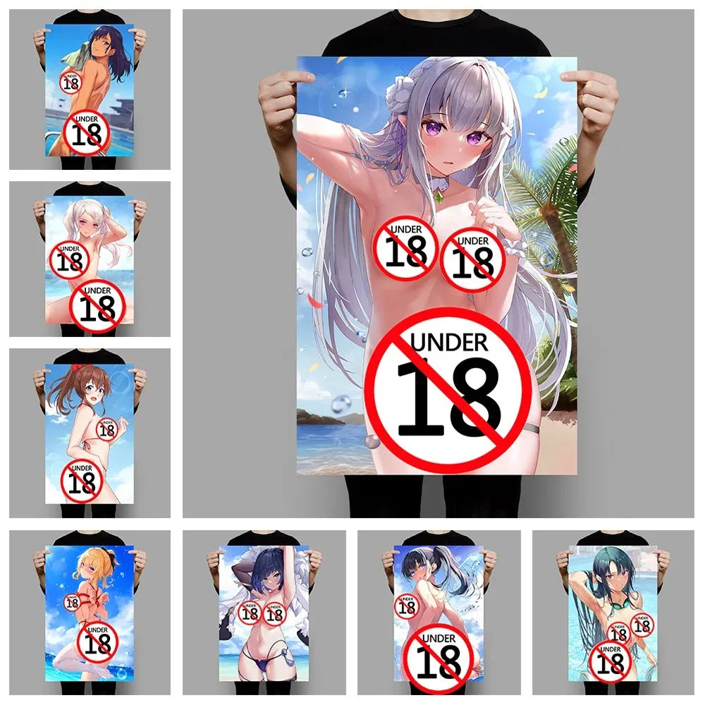 Uncensored MANGA Sexy Girl Poster Erotic Anime Beauty Wall Art Prints Canvas Painting Cartoon Picture Boy's Bedroom Home Decor