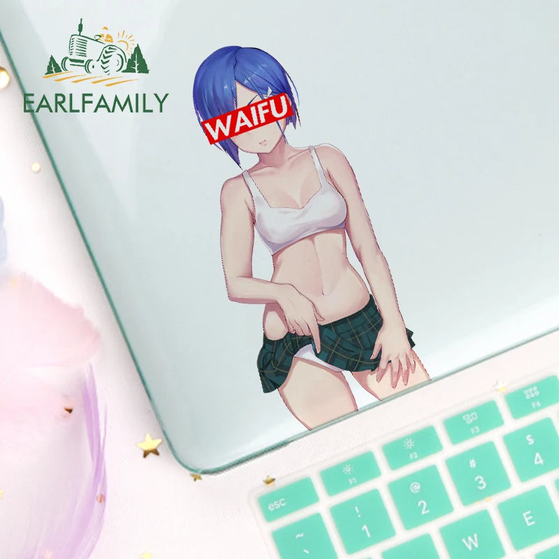 EARLFAMILY 13cm x 5.7cm for Sexy Girl Waifu Car Stickers Anime Creative Decals Scratch-Proof Caravan Helmet Decoration Car Good