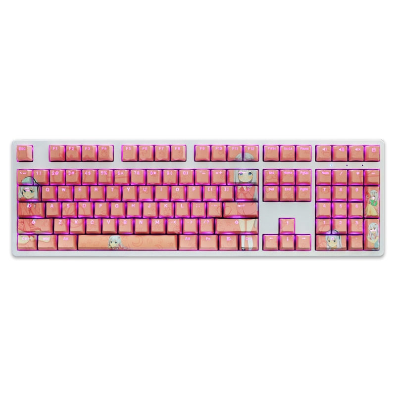 108 Keys/set 5 Sides PBT Dye Subbed Keycaps Cartoon Anime Gaming Key Caps Backlit Pink Keycap For Eromanga Sensei