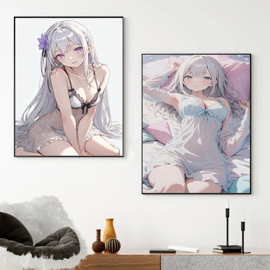 Hot Sexy Beauty Canvas Wall Art, Anime Girl Canvas Poster, Cartoon Anime Prints Poster For Living Room Home Decor Frameless