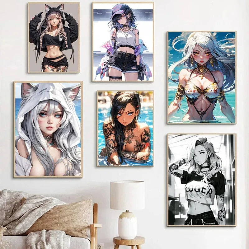 Sexy Cartoon Girl Wall Art Poster Prints Anime Women Modern Canvas Painting Home Decor Picture Living Room Murals Pintura