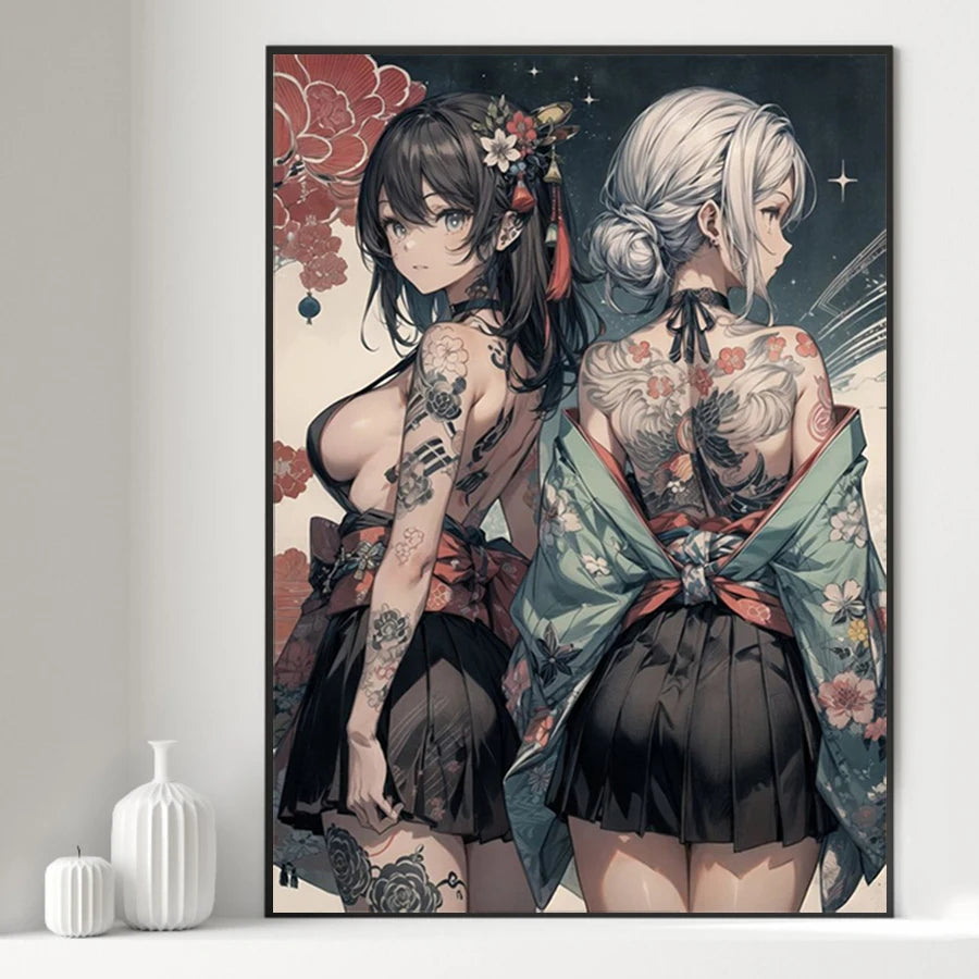 Hot Sexy Beauty Canvas Wall Art, Tattoo Girl Canvas Poster, Cartoon Anime Prints Poster For Living Room Home Decor Frameless