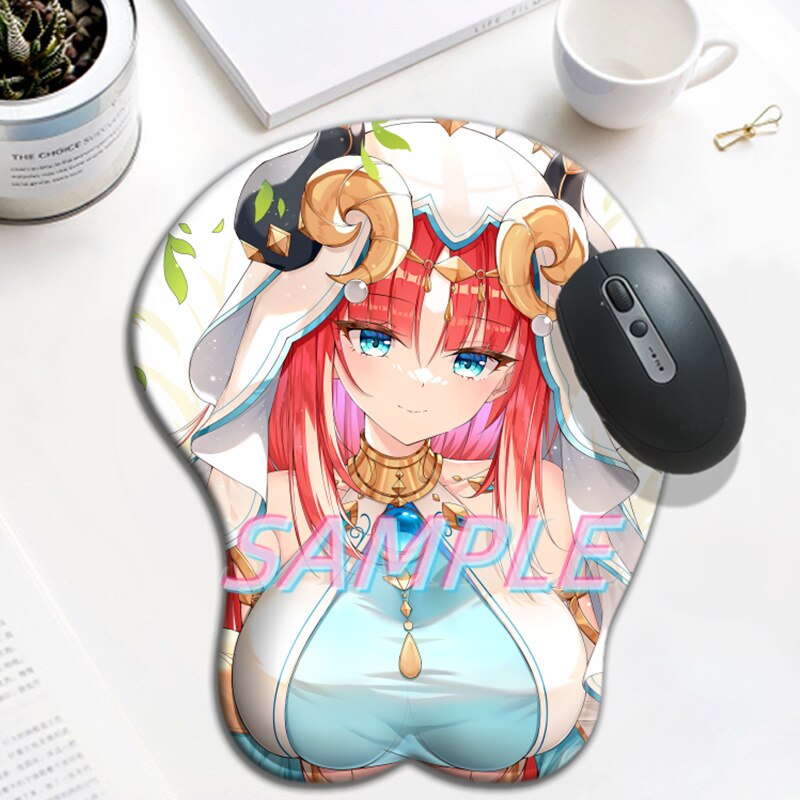 Tapis de souris Genshin Impact Nilou 3D Oppai Grand Sexy Gamer Anime Mignon Repose-poignet Tapis en gel de silicone Seins Tapis de souris