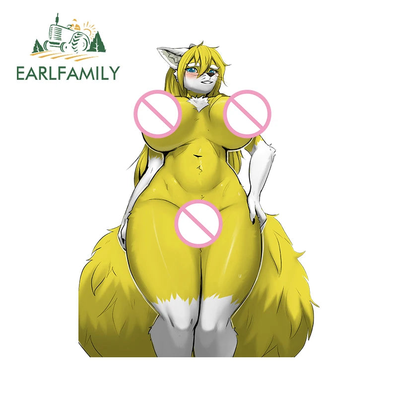 EARLFAMILY 13cm x 8.6cm Furry Cow Girl Car Stickers NSFW Bikini Breasts Waifu Boobs Hentai Decor Sunscreen Senpai Fox Decal