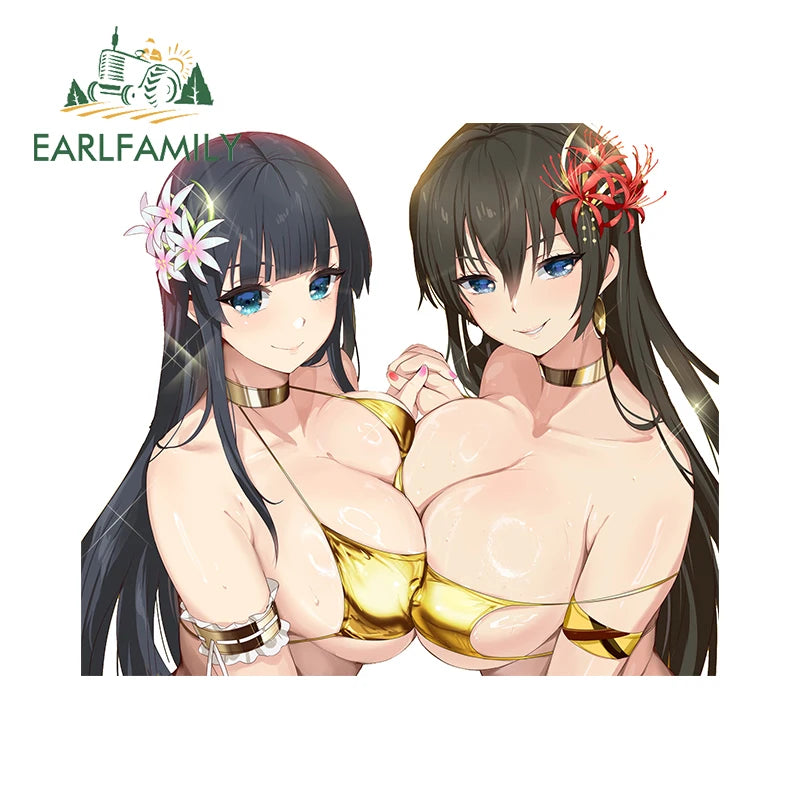 EARLFAMILY 13cm x 12.9cm Pyra Mythra Xenoblade Stickers Huge Breasts Hentai Boobs Female Fur Bikini Waifu NSFW Car Accessories