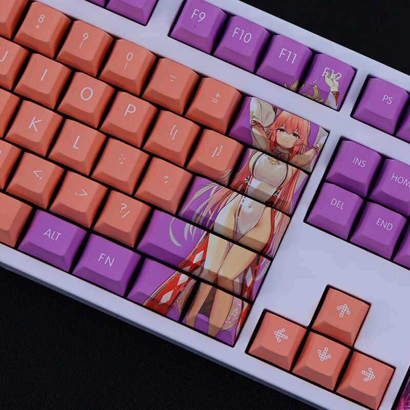 1 Set PBT Dye Subbed Keycaps Two Dimensional Cartoon Anime Gaming Key Caps Cherry Profile Keycap For Genshin Impact Yae Miko