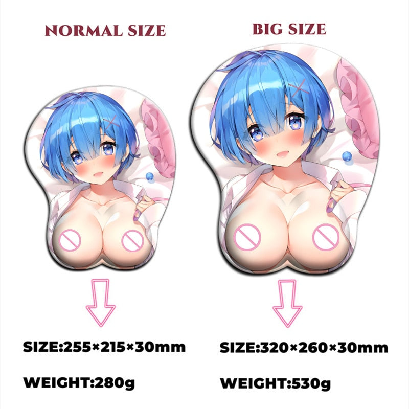 Anime Re Zero Rem Sexy Mouse Pad Kawaii Manga with Wrist 3D Big Oppai Silicone Gel Mat Mousepad Gamer