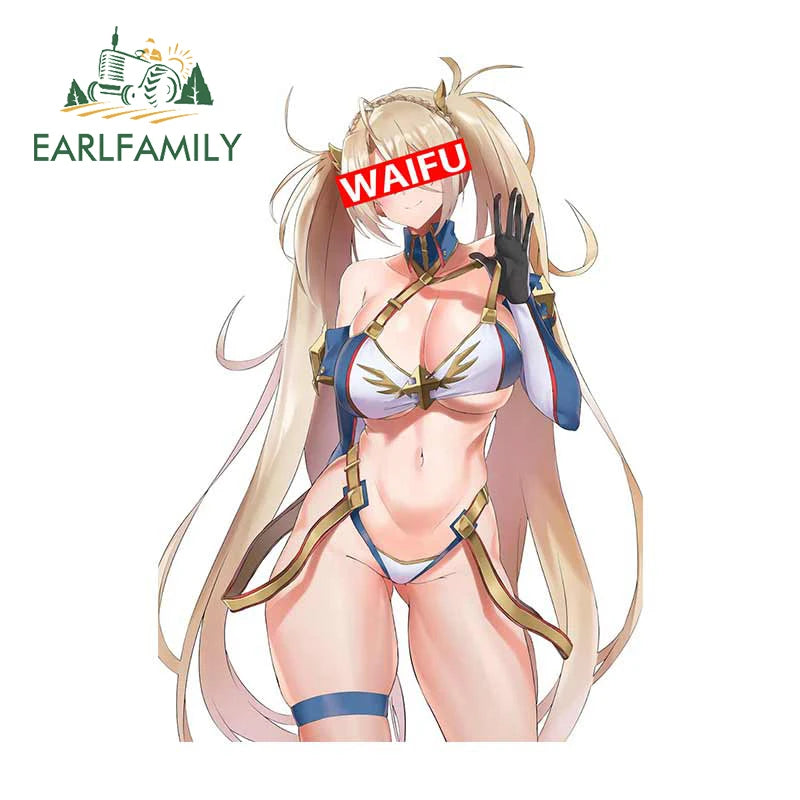 EARLFAMILY 13cm x 5.7cm for Sexy Girl Waifu Car Stickers Anime Creative Decals Scratch-Proof Caravan Helmet Decoration Car Good