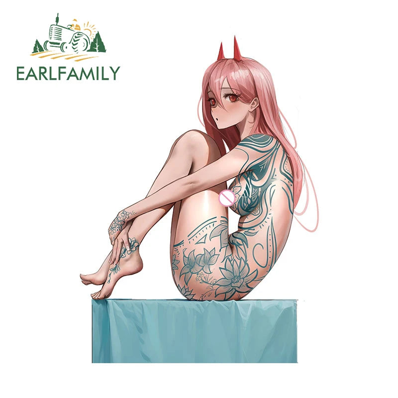 EARLFAMILY 13cm Makima Succubus NSFW Blacked Tattoos Fanart Car Stickers Hentai Anime Waifu Decal Creative Vinyl Car Accessories