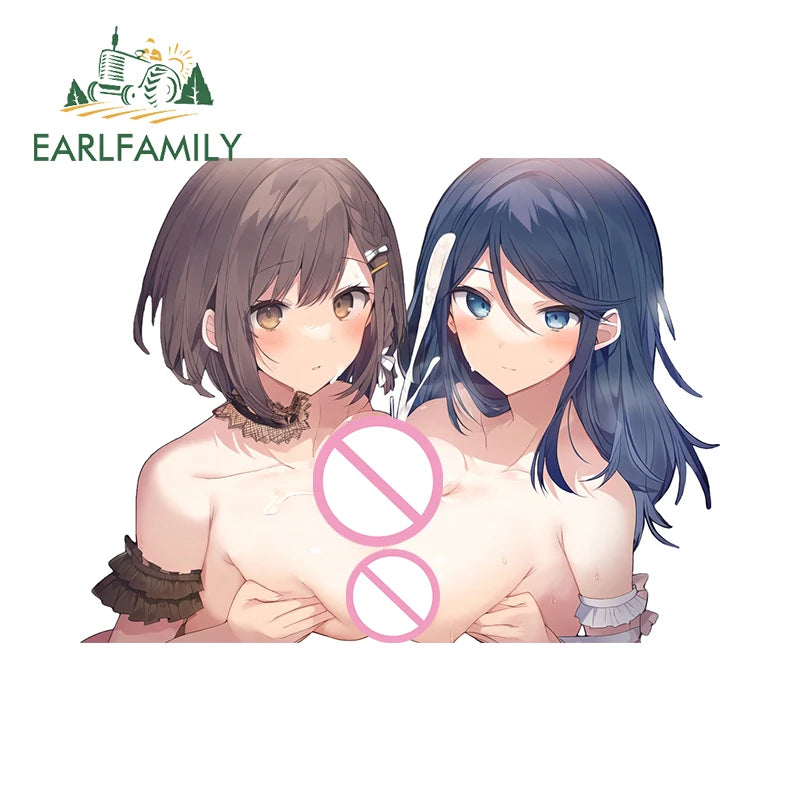 EARLFAMILY 13cm x 12.9cm Girls Ass Tattoo Blue Eyes Big Boobs Car Stickers NSFW Breasts Waifu Bikini Hentai Lewd Decoration