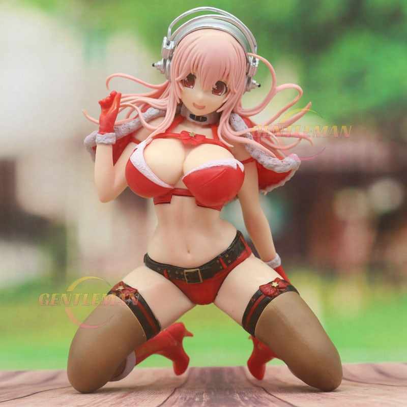 17.5CM Japanese Anime Sexy Girl Super Sonico Kneeling Christmas Ver PVC Action Figures Adult Collection Model Toy 18+ Doll Gifts