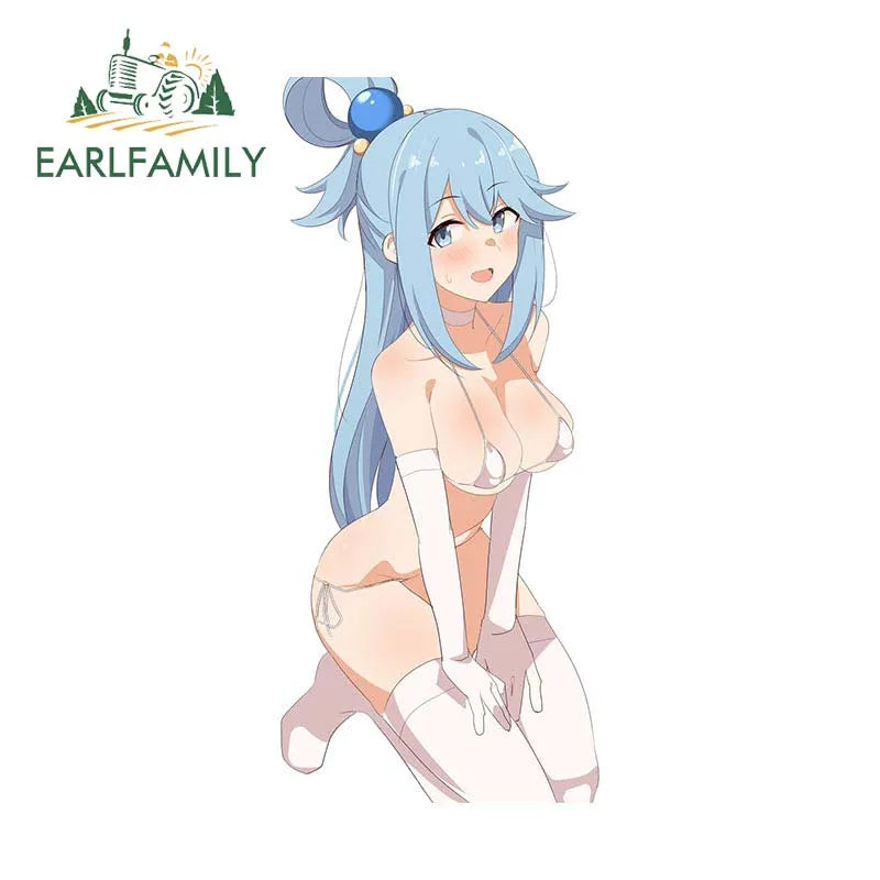 EARLFAMILY 13cm x 8.3cm for Aqua Cute Loli Car Stickers DIY Anime Creative Decal Scratch-Proof Windows Trunk Car Door Protector