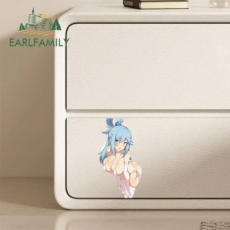 EARLFAMILY 13cm x 8.3cm for Aqua Cute Loli Car Stickers DIY Anime Creative Decal Scratch-Proof Windows Trunk Car Door Protector