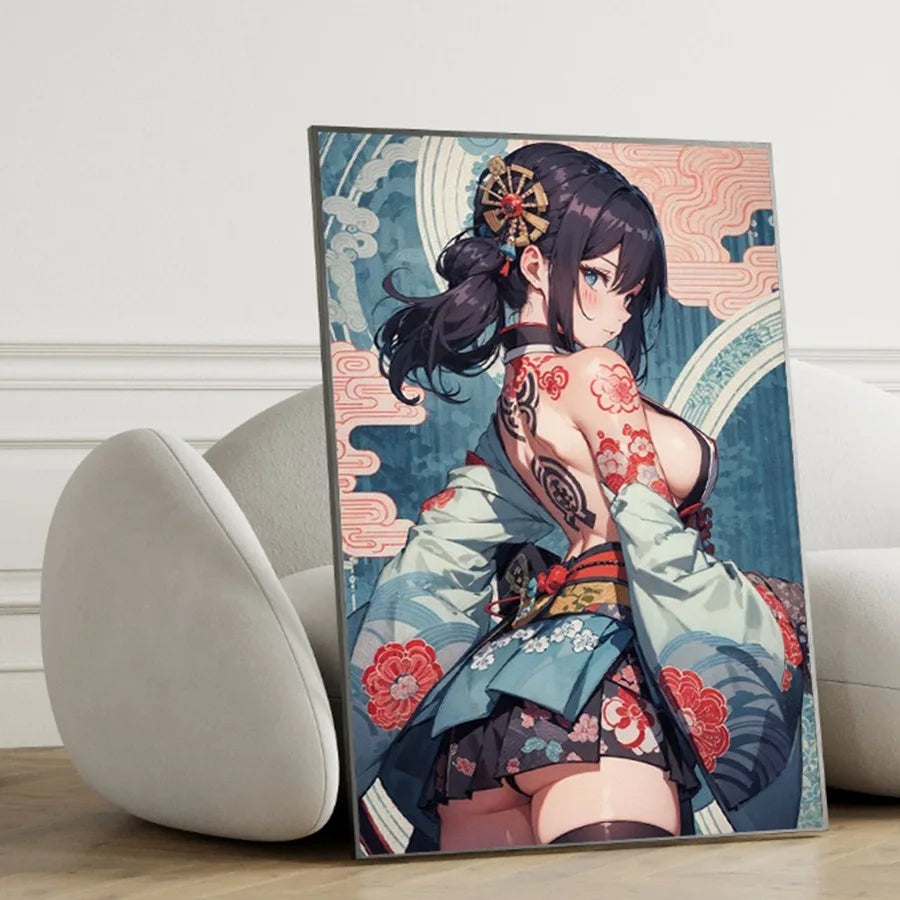 Hot Sexy Beauty Canvas Wall Art, Tattoo Girl Canvas Poster, Cartoon Anime Prints Poster For Living Room Home Decor Frameless