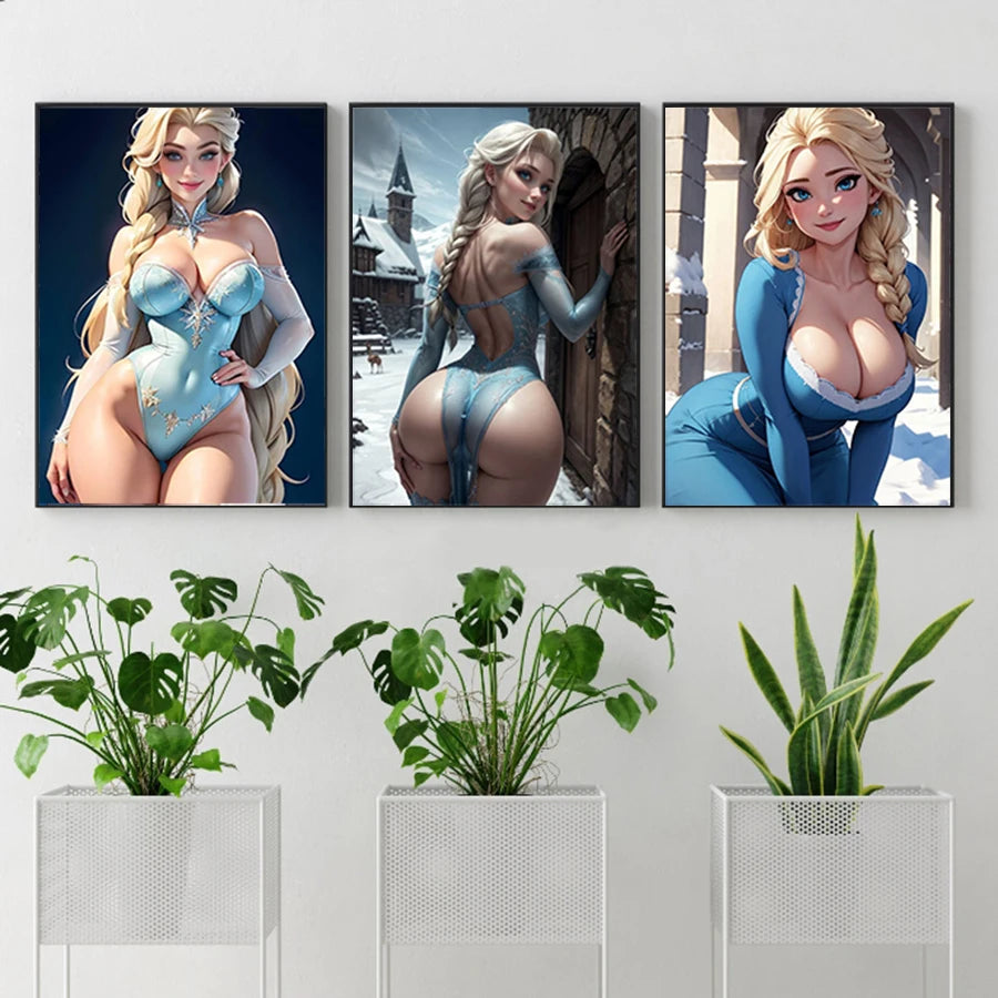 Hot Sexy Beauty Canvas Wall Art, Anime Princess Canvas Poster, Cartoon Anime Prints Poster For Living Room Home Decor Frameless