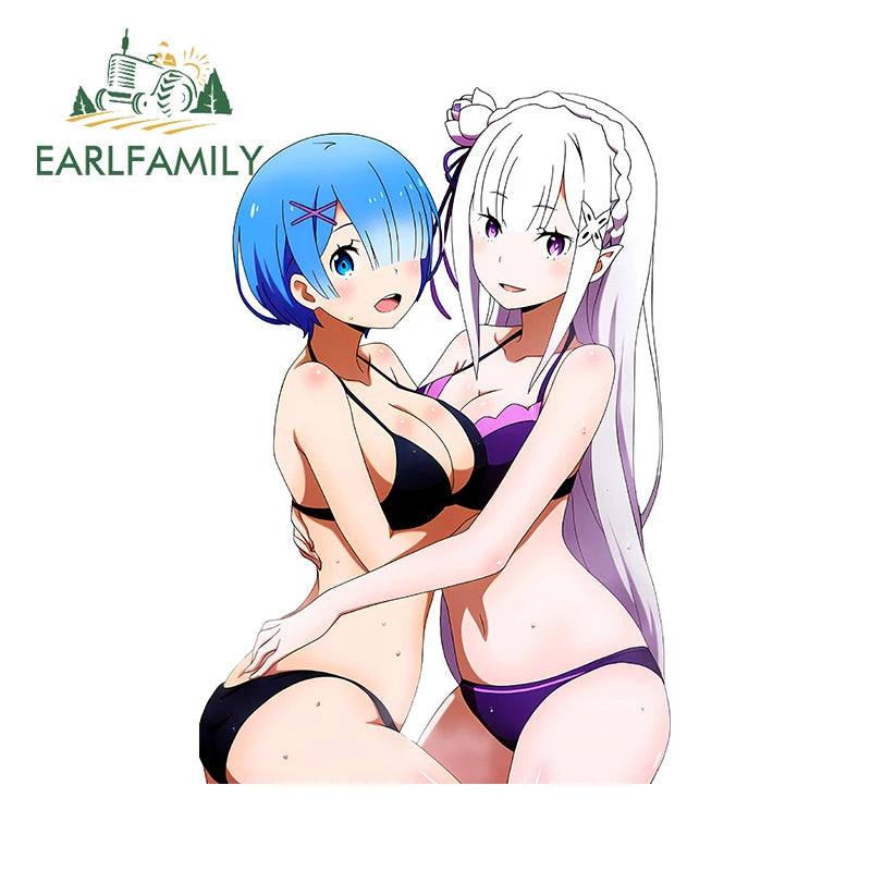 EARLFAMILY 13cm x 12.9cm Girls Ass Tattoo Blue Eyes Big Boobs Car Stickers NSFW Breasts Waifu Bikini Hentai Lewd Decoration