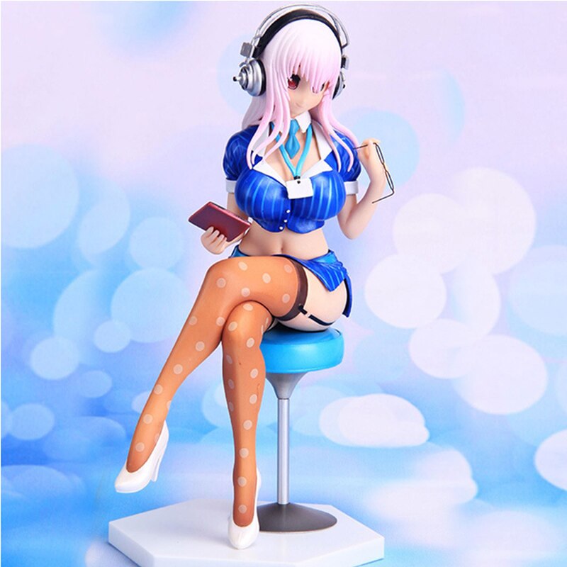 20CM Sexy Sonico Japan Anime SUPERSONICO Figure Cute Workplace Dress Sitting Noodle Stopper Model PVC Static Toys Gift Doll