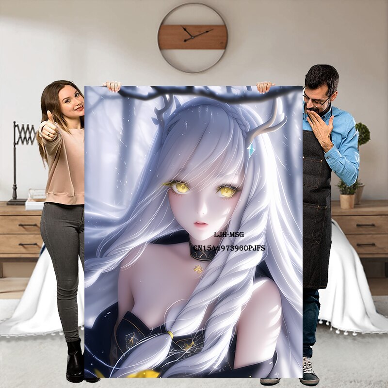 Japanese Anime Kawaii Girl Blanket Flannel Soft Plush Sofa Bed Throwing Personalized Decorative Otaku Waifu Gift for Bed Decor