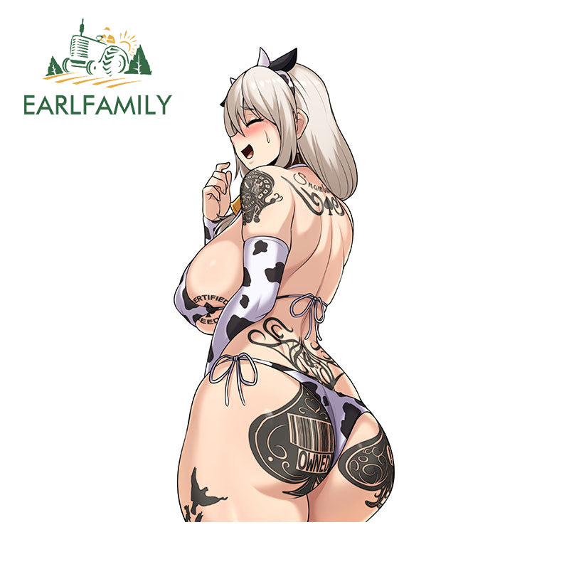 Hentai anime sticker 13cm for Waifu Senpai Cow Anime Girl Fanart Car Sticker Sexy Vinyl Hentai Waifu RV Decal NSFW Accessories Graphics