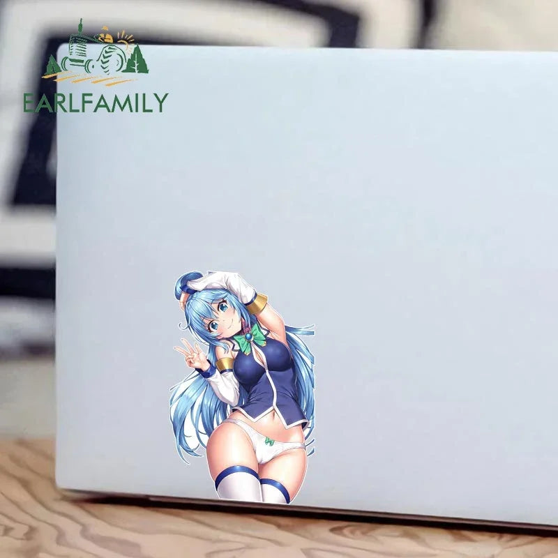 EARLFAMILY 13cm x 8.3cm for Aqua Cute Loli Car Stickers DIY Anime Creative Decal Scratch-Proof Windows Trunk Car Door Protector