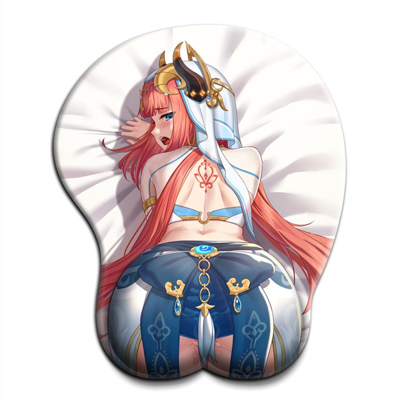 Genshin Impact Nilou Ganyu Mona Sexy Ass Tapis de souris avec repose-poignet 3D Gros cul Anime Kawaii Tapis de bureau Tapis de souris de jeu