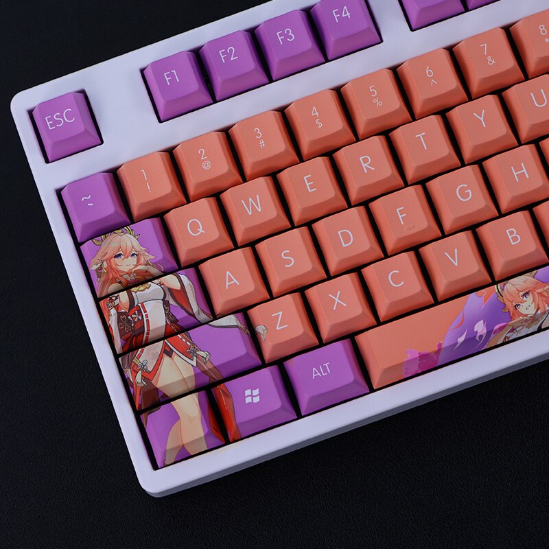 1 Set PBT Dye Subbed Keycaps Two Dimensional Cartoon Anime Gaming Key Caps Cherry Profile Keycap For Genshin Impact Yae Miko