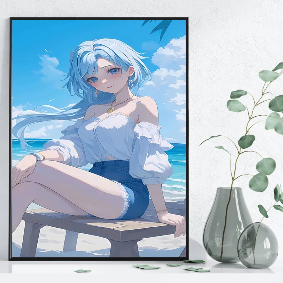 Hot Sexy Beauty Canvas Wall Art, Sea Beach Canvas Poster, Cartoon Anime Prints Poster For Living Room Home Decor Frameless