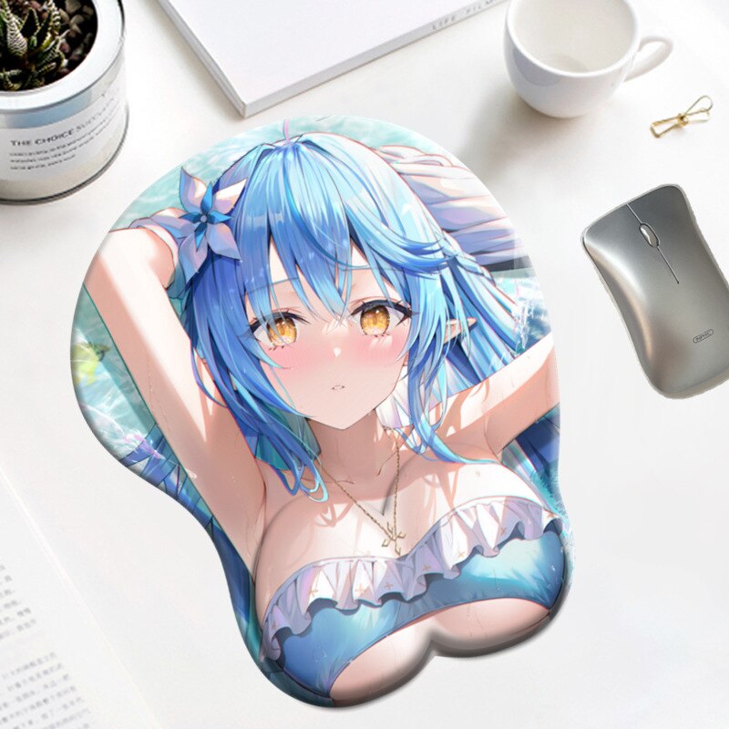 Hololive Yukihana Lamy 3D Oppai Silicone Gel Gaming Big Breast Boobs Mousepad with Wrist Rest Mouse Pad Cute Anime Desk Mat