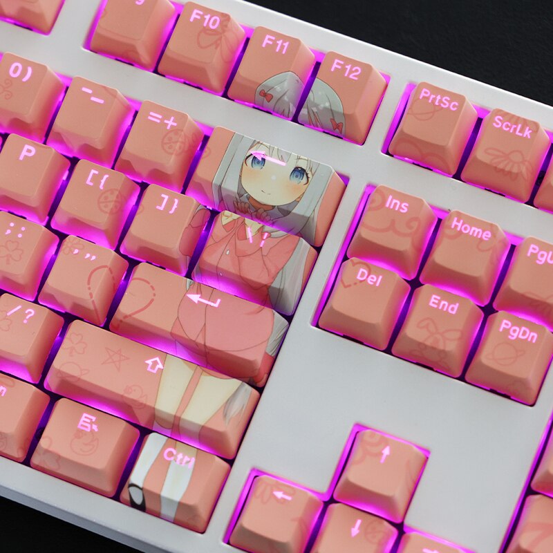 108 Keys/set 5 Sides PBT Dye Subbed Keycaps Cartoon Anime Gaming Key Caps Backlit Pink Keycap For Eromanga Sensei