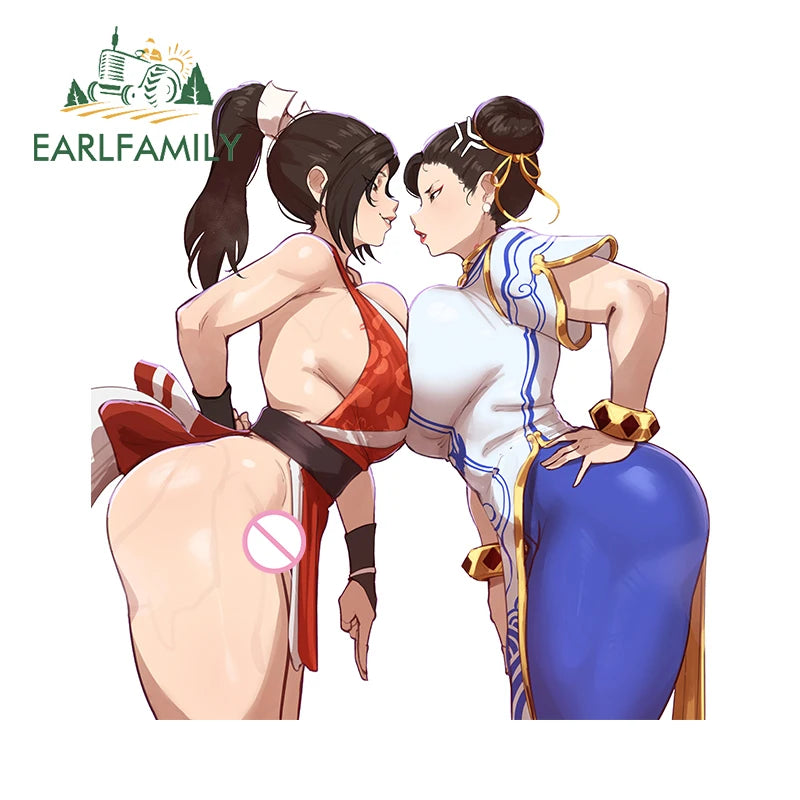 EARLFAMILY 13cm x 12.9cm Pyra Mythra Xenoblade Stickers Huge Breasts Hentai Boobs Female Fur Bikini Waifu NSFW Car Accessories