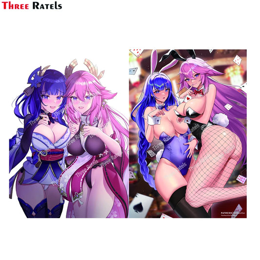 Three Ratels H280 Sexy Anime Girl  Raiden Shogun And Yae Miko Genshin Impact Occlusion Scratch DIY Vinyl Material Decor Stickers