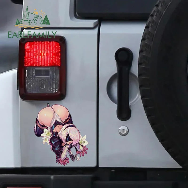 EARLFAMILY 13cm x 11.3cm for Anime Hentai Ass Car Stickers Personality Decals Car Accessories Scratch-Proof Vehicle Trunk Decor