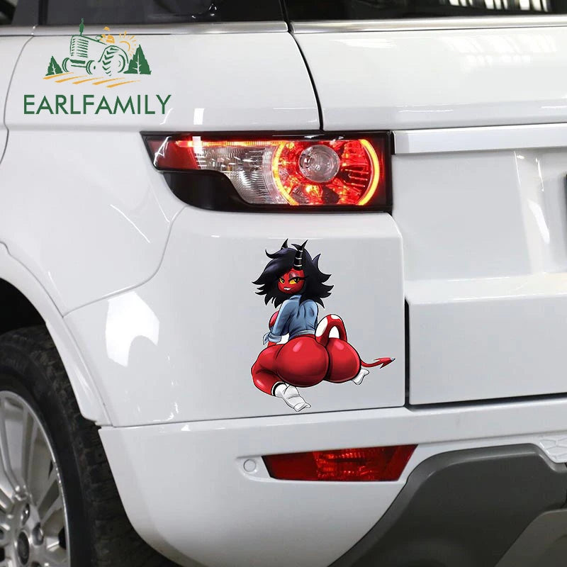 EARLFAMILY 13cm x 11.3cm for Helluva Boss Hentai Ass Car Sticker Sexy Anime Devil Girl Decal Waifu RV Car Accessories Decoration