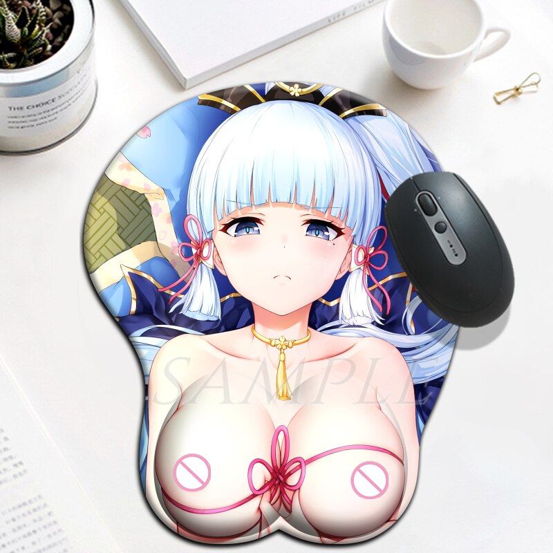 Genshin Impact kamisato ayaka 3D Boobs Mousepad Cute Gaming Anime Mouse Pad with Wrist Rest Oppai Desk Mat