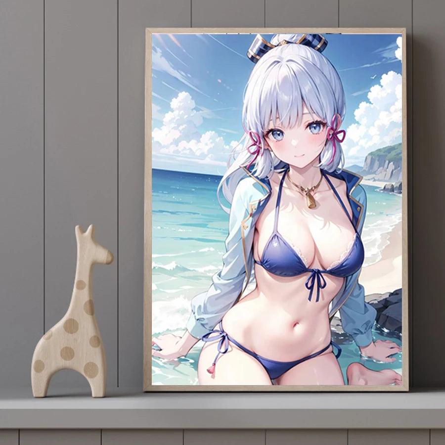 Hot Sexy Beauty Canvas Wall Art, Bikini Girl Canvas Poster, Cartoon Anime Prints Poster For Living Room Home Decor Frameless