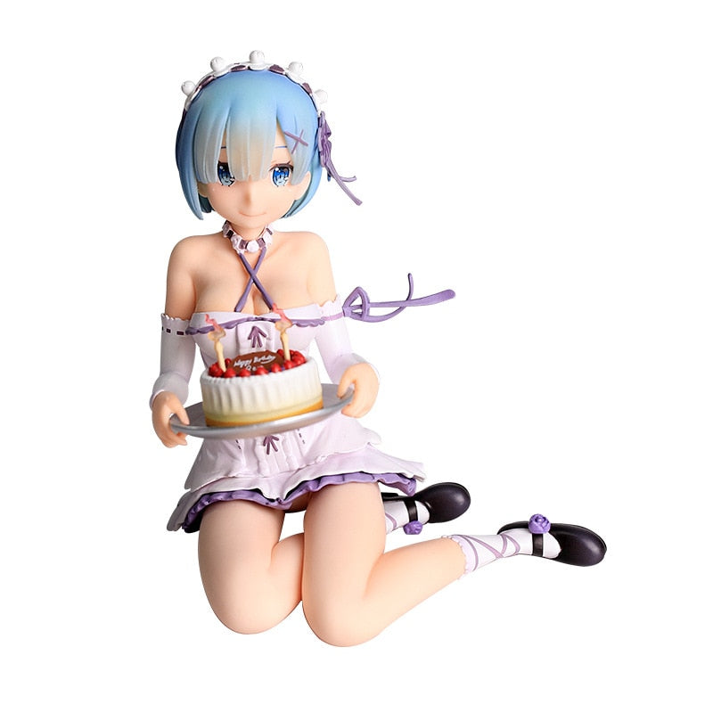 Re:Life In A Different World From Zero Anime Rem Birthday Cake Ver Sitting Posture Dress Headband Scene Base PVC Collective Toy