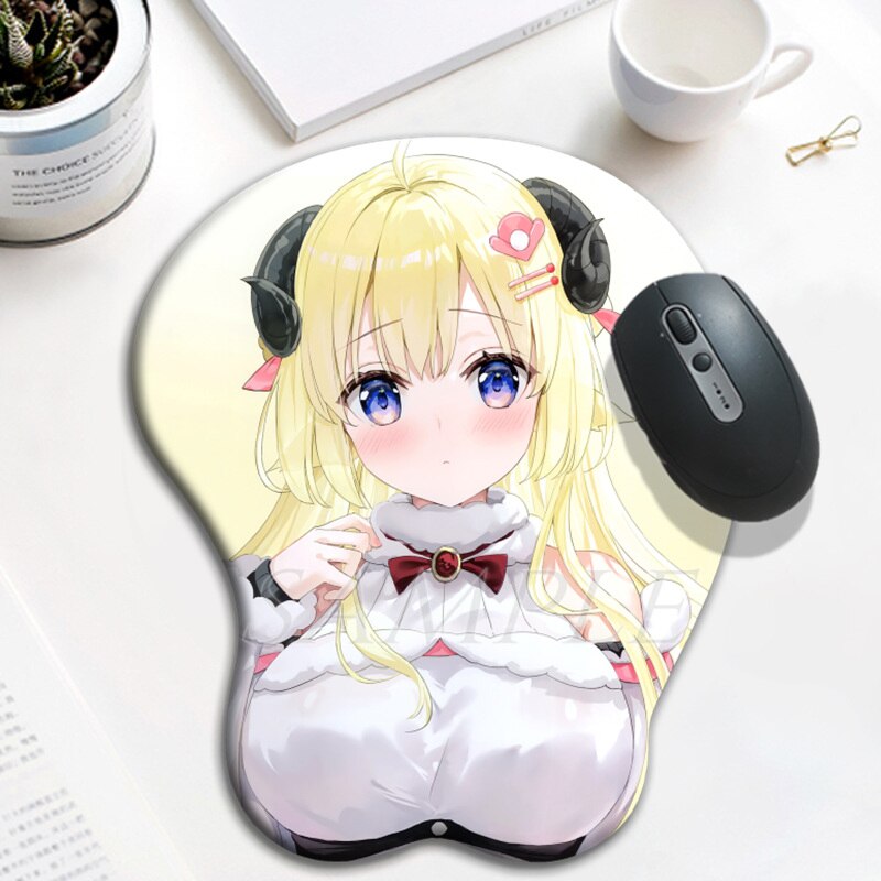 Hololive cute girls 3D Oppai Mouse Pad Kawaii Anime Gaming Mousepad with Soft Silicone Wrist Rest for Pc Gamer