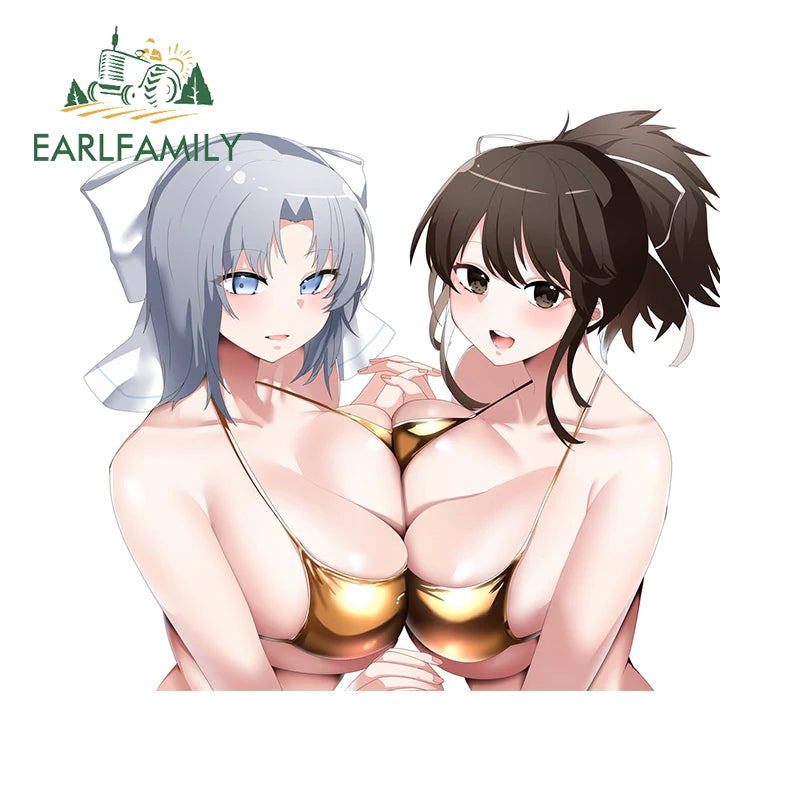 EARLFAMILY 13cm x 12.9cm Pyra Mythra Xenoblade Stickers Huge Breasts Hentai Boobs Female Fur Bikini Waifu NSFW Car Accessories