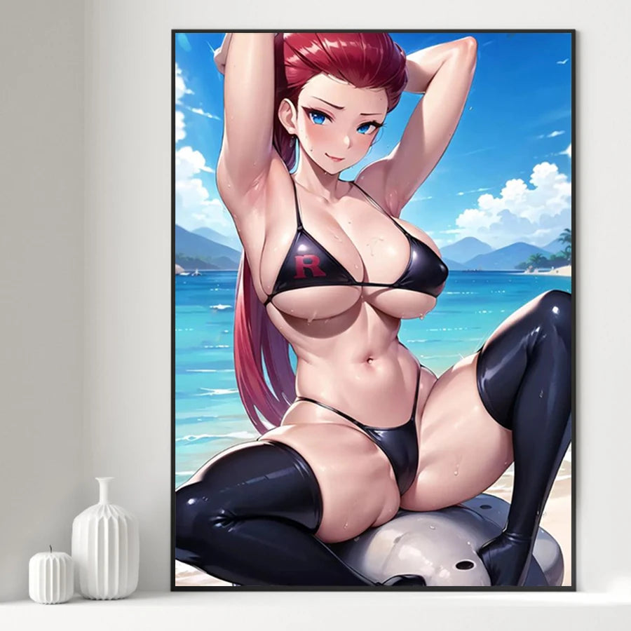 Hot Sexy Beauty Canvas Wall Art, Anime Girl Canvas Poster, Cartoon Anime Prints Poster For Living Room Home Decor Frameless