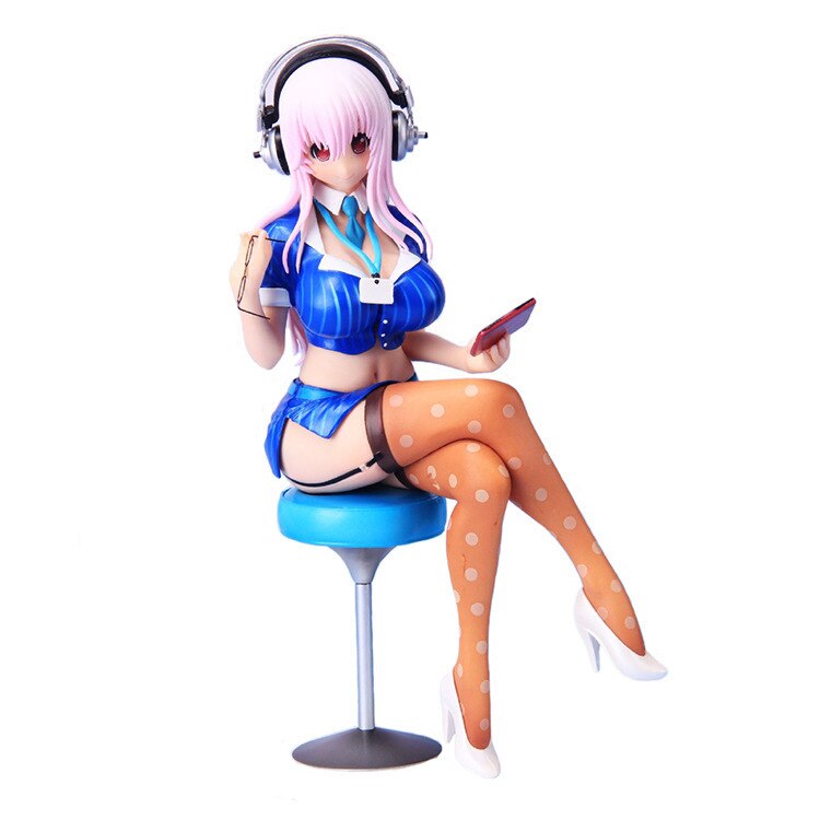 20CM Sexy Sonico Japan Anime SUPERSONICO Figure Cute Workplace Dress Sitting Noodle Stopper Model PVC Static Toys Gift Doll